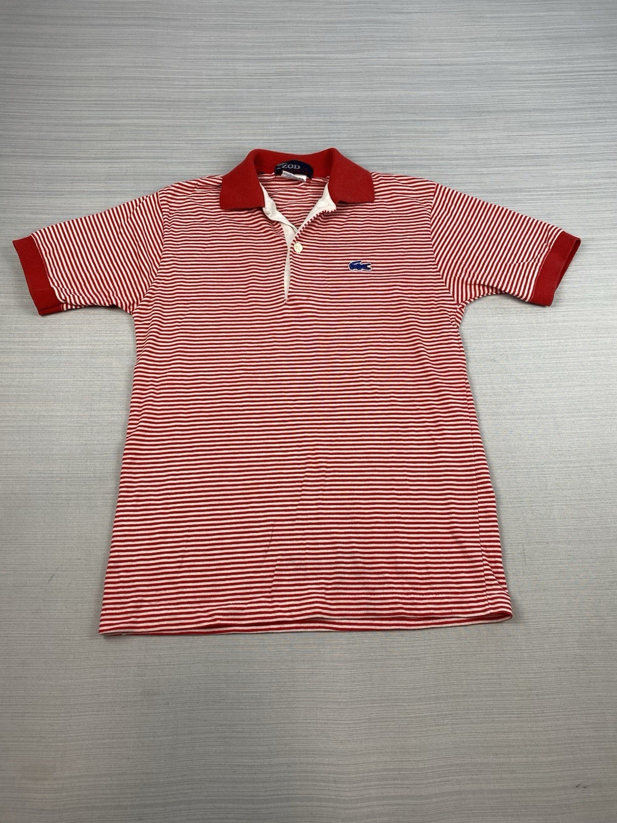 Vintage Izod Lacoste Shirt Youth Size 18 Red Striped Short Sleeve Blue Crocodile