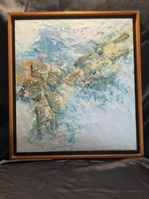 First Ice- Mixed Media on Board 20”x18” (W/Frame) Signed Lower Right Vintage
