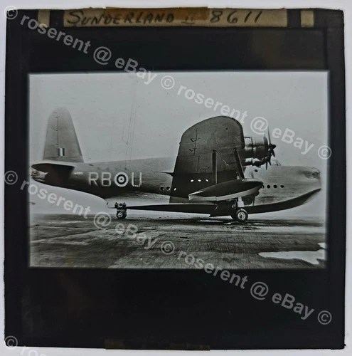WW2 RAAF Short Sunderland  Flying boat W3986 crashed 1943  - lantern Slide