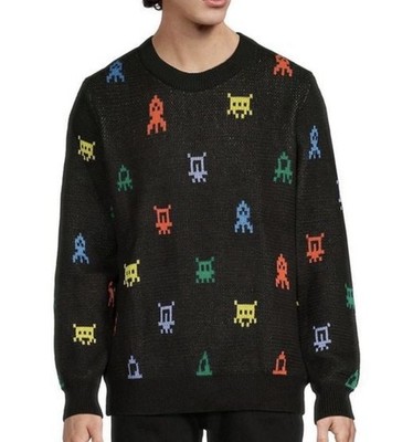 WESC Leon Sweater Retro Arcade Crew Neck Cotton Sweater Black Unisex NWT