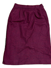 Vintage Miss Pendleton BURGUNDY  BLUE PLAID WOOL SKIRT Small Pencil Pockets