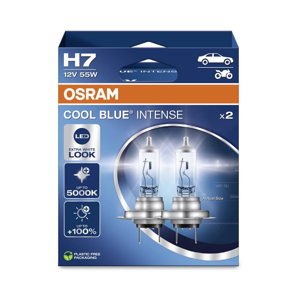 Ampoule halogène H7 Osram Cool Blue Intense 55W pour éclairage avant automobile look xénon