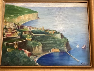 Vintage Antique Oil Painting of Italy Amalfi Coast Positano Area Artist Signed