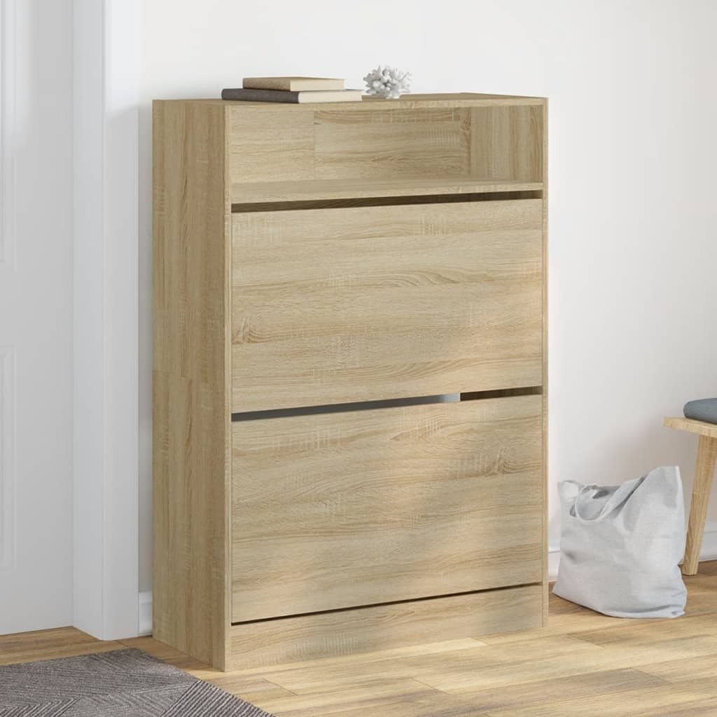 Scarpiera Rovere Sonoma 80x34x116 cm - Mobile Ingresso 2 Cassetti Ribaltabili