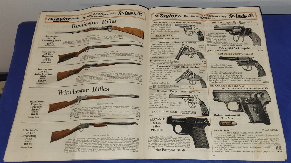 vtg 1920s TAYLOR FUR Traps Trapping Supplies GUNS Catalog SHIPPING