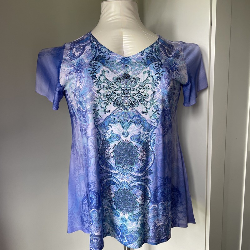 New Woman's Avenue Lavender Blue Blinged Pattern Flutter Blouse Top Size 18/20