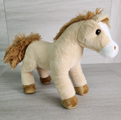 Linzy Plush Horse Toy 12''x10'' Tan Stuffed Animal   Squeeze Me Neighing Feature