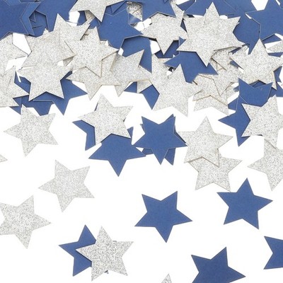 200 Stück Glitzer Sterne Tischdeko, 1x1\'', blau, silber für Stern Glitzer