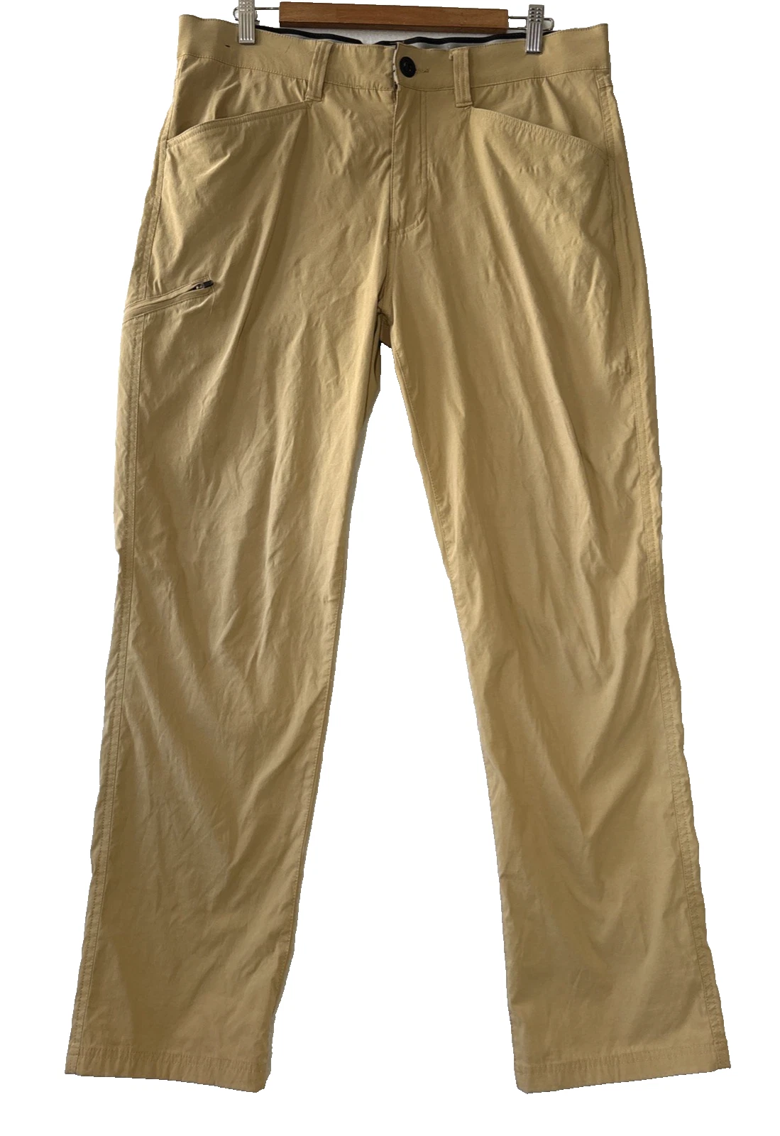 Orvis Tech Pants Mens 34x31.5 Tan Water Repel Stretch Hiking Pockets Nylon