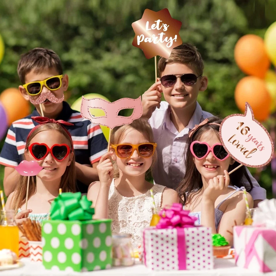 Accesorios y letreros para cabina de fotos de fiesta de cumpleaños 16, oro rosa fiesta de cumpleaños 16... Foto 4 de 4