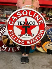 Vintage Style Metal Sign 2 Sided Texaco Station NOT Porcelain 32x32 Made USA