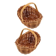 2 Pcs Baskets with Handles Rattan Flower Shopping Handheld Storage Wicker Small