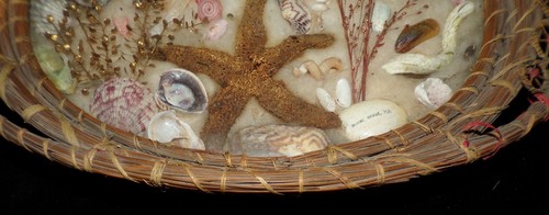 ANTIQUE VICTORIAN FOLK ART SEA GRASS PINE NEEDLE TRAY WITH SHELLS - Picture 6 of 16