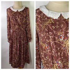 Vintage Small? Lace Collar Floral Print Long Sleeve Dress Cottagecore Prairie