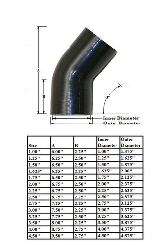 3.5" (89mm) Silicona 45 grados curva codo acoplador tubo de admisión negro - Imagen 2 de 2