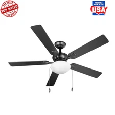 52 Inch Indoor Outdoor Ceiling Fan 5 Blade Reverse Airflow LED Light 3 Speed New