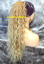 PONYTAIL HAIR PIECE EXTENSION LONG LAYERED CURLY MEDIUM BLONDE MIX #T27.613 NWT