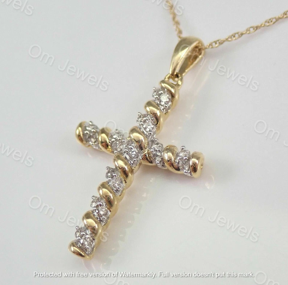 Colgante Cruz Diamante VVS1/D Corte Redondo 1.20Ct Acabado Oro Amarillo 14K Cadena Gratis Foto 2 de 4