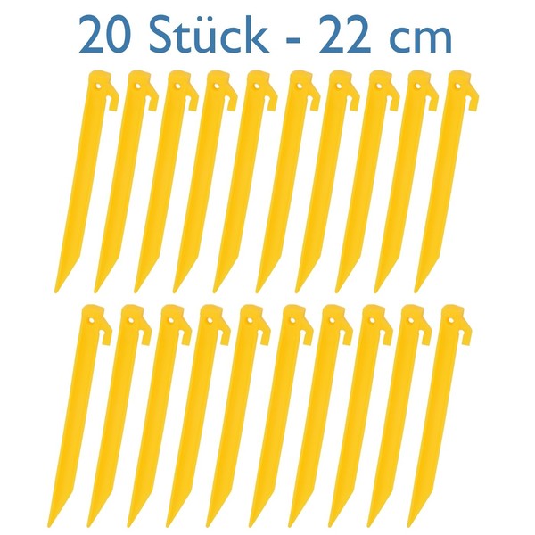20 Kunststoff Heringe 22Cm Gelb Camping Zelt Erdnagel Bodenanker Erdanker-image