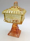 Vintage Jeanette Glass Red Yellow Amberina Pedestal Wedding Box Candy Dish & Lid