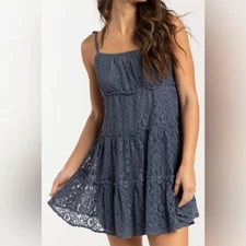 RSQ Womens Lace Tier Slip Dress medium blue