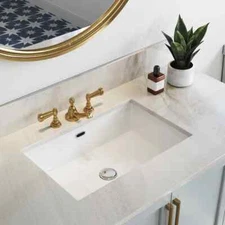 24 Inch Undermount Bathroom Sink Small Rectangle White Ceramic with Overflow 