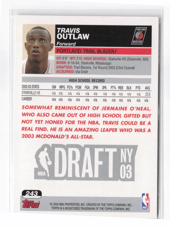 2003-04 Topps #243 Travis Outlaw - Image 2 of 2