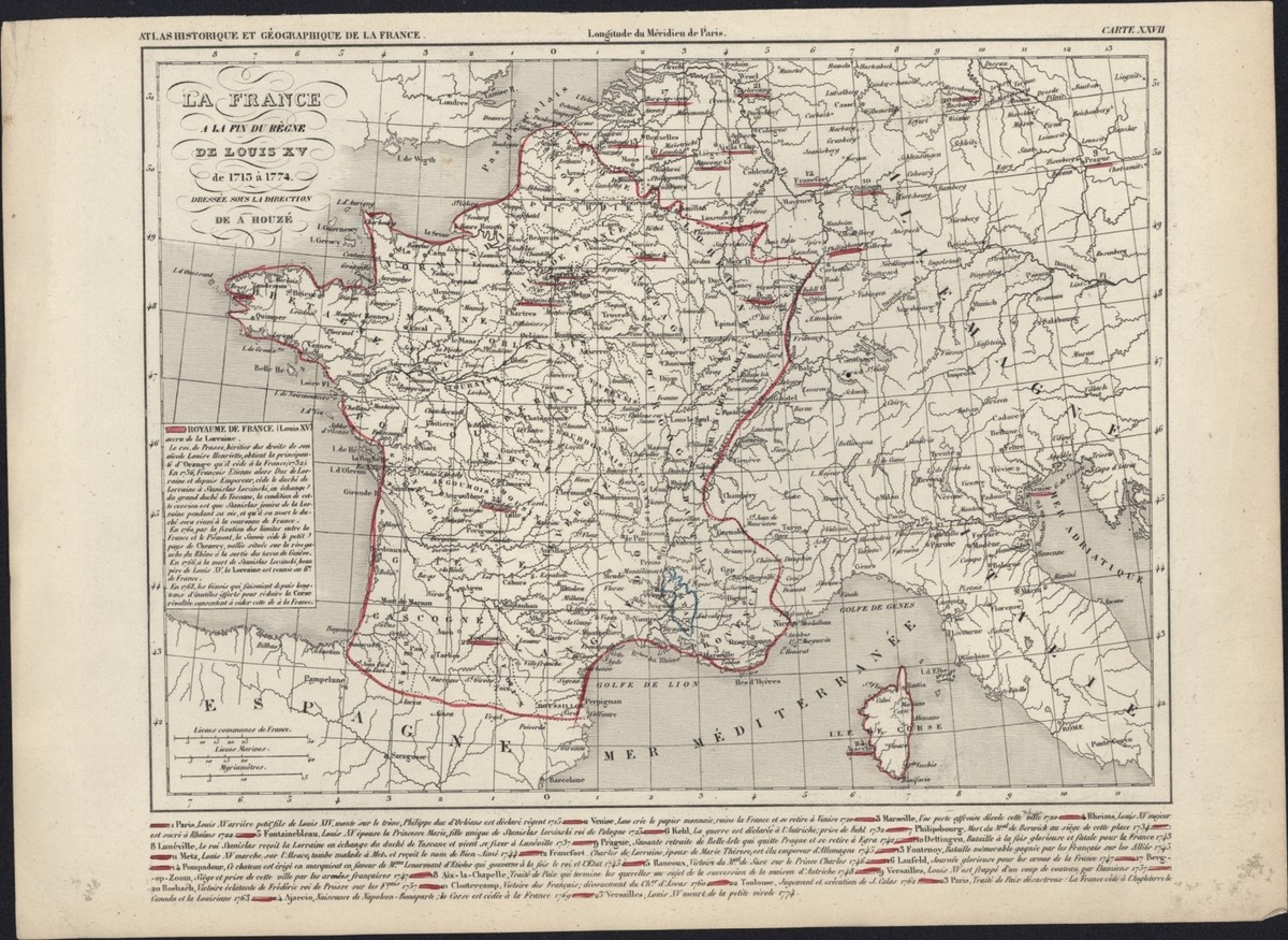 1840 Antoine Philippe Houze Antique Map of France during the reign