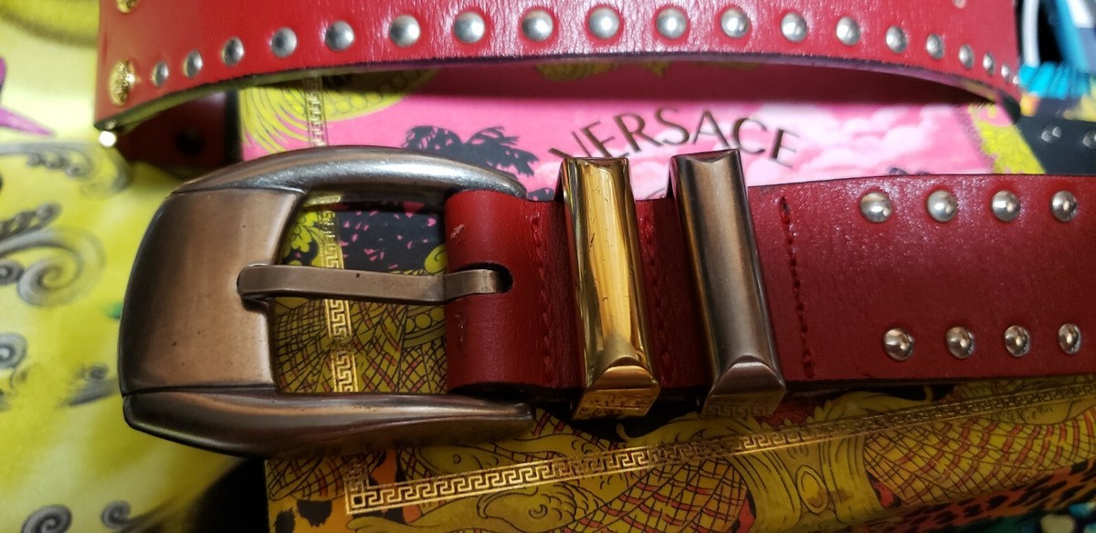 Authentic GIANNI VERSACE Vintage Medusa Belt Leather Red 28 