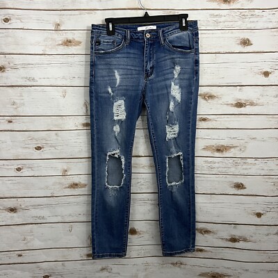 Kancan Dark Wash Distressed Busted Knee Straight Jeans Size 9 28