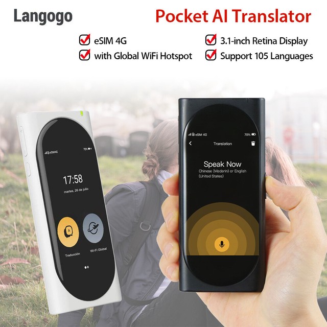 Langogo Pocket AI Translator with Global WiFi Hotspot Real Time Noisecancelling