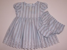 Baby Gap girls VTG "BLUE STRIPED DRESS SET" 3-6mth...EYELET HEM...EUC