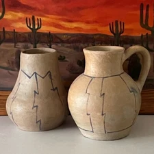 Vintage Southwest Clay Pottery Large Matching Pitcher and Jar FREE USA SHIPPING!