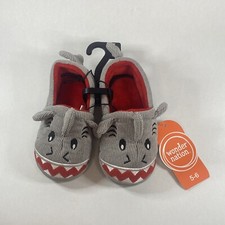 Wonder Nation Shark Toddler Baby Boys Slippers Gray Slip on Jaws Size 5-6 NWT