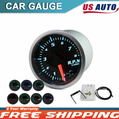RPM Tacho Tachometer Gauge Car Auto Meter with 7 Colors LED Display 2  inch