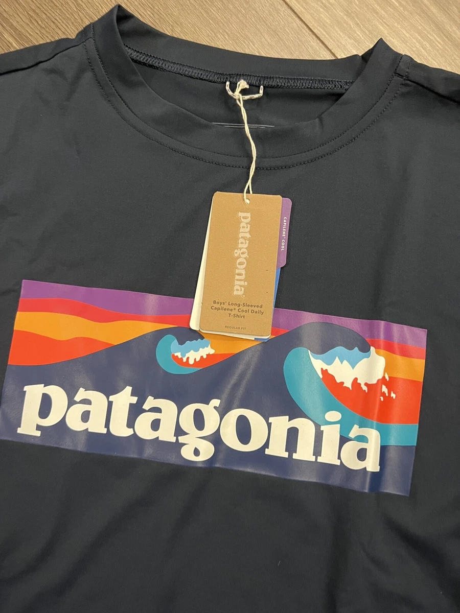 Patagonia Boys Long Sleeve Capilene Cool Daily Tee Shirt P6 Logo Size XXL 16 18