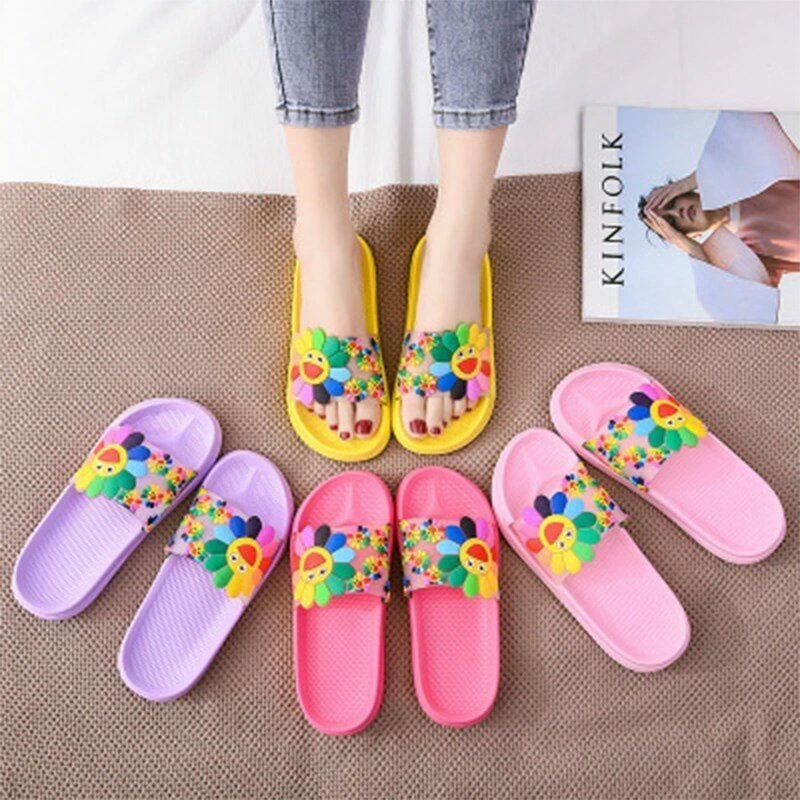 NEW Summer 2021 Flats Sunflower Slippers Women Beach Flowers Flip Flop Flowers