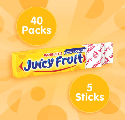 Wrigley's Juicy Fruit Chewing Gum - Box of 40 Packs, 200 Sticks