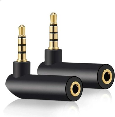 3.5mm Angle Male to Female Audio Adapter, 90 Degree Right Black and Golden