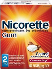 Nicorette Nicotine Gum Cinnamon Surge Flavor 2mg 100ct Stop Smoking Aid