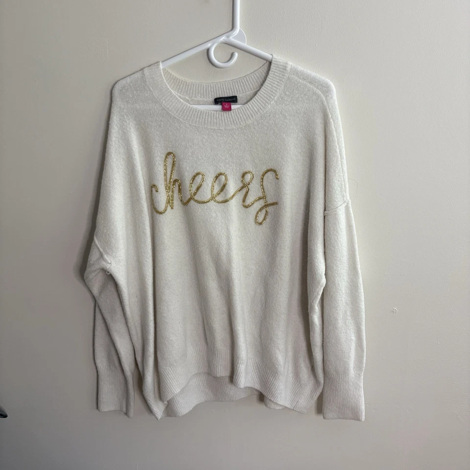Suéter Vince Camuto Vacaciones Marfil Cuentas Saludos Manga Larga Pullover Grande G4 Foto 3 de 4