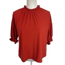 Madewell Women's Oversized S Puff SS Swiss Dot Knit Blouse Pumpkin EUC