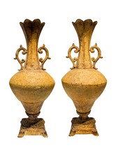 Pair of Large Vintage Style Greek Revival Neoclassical Metal Amphora Urn Vases