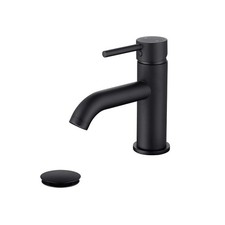 Single Handle Black Bathroom Faucet with Metal Drain Assembly and Escutcheon,