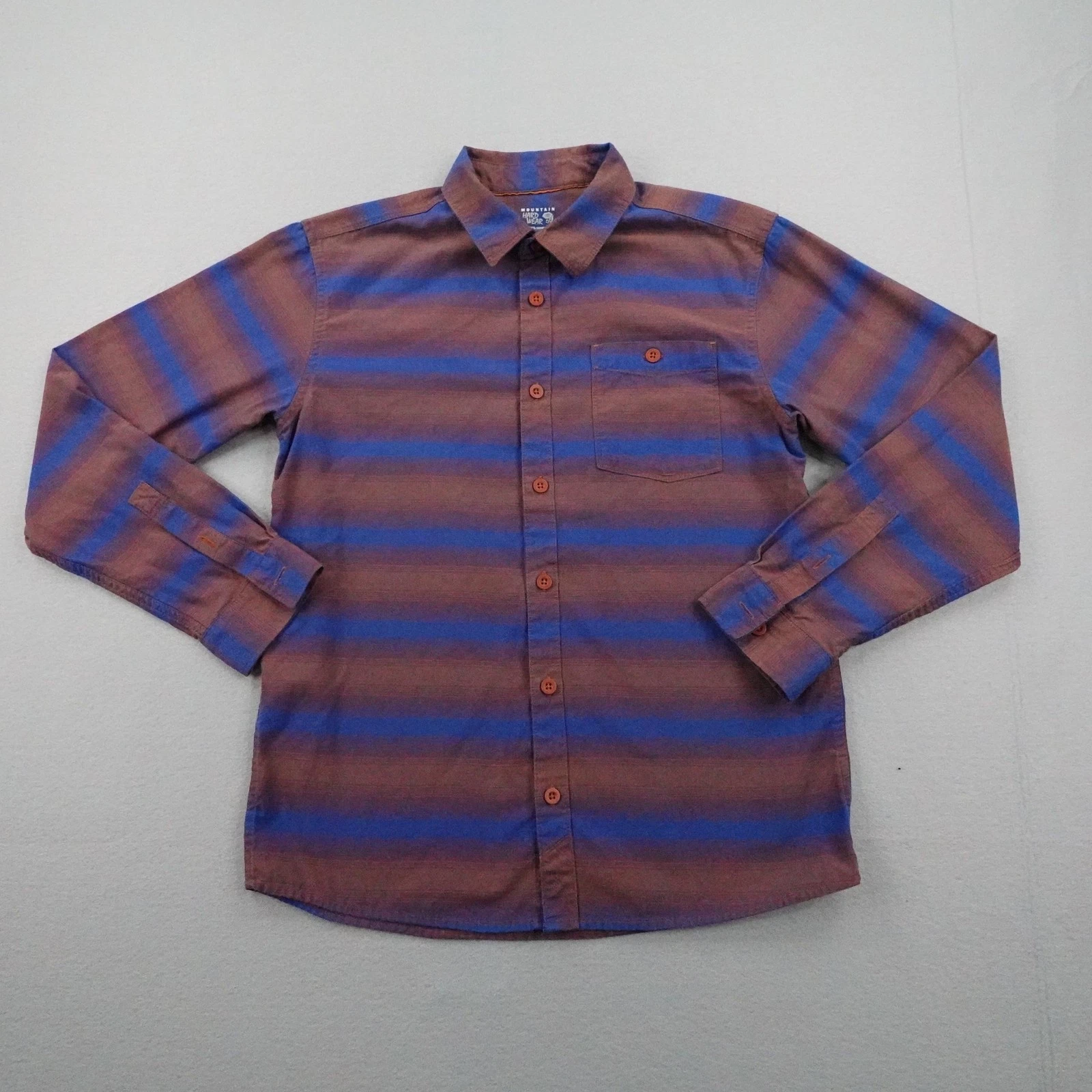 Mountain Hardwear Shirt Mens Medium Blue Orange Hillstone Button Up Hiking Trail