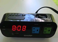 Sharp Alarm Clock SPC137 with 2 120V 5Amp AC Outlets and USB Plug Tested Working
