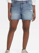Ava  Viv Womens Distressed Shorts High Rise Midi Blue Stretch NWT 26 26W