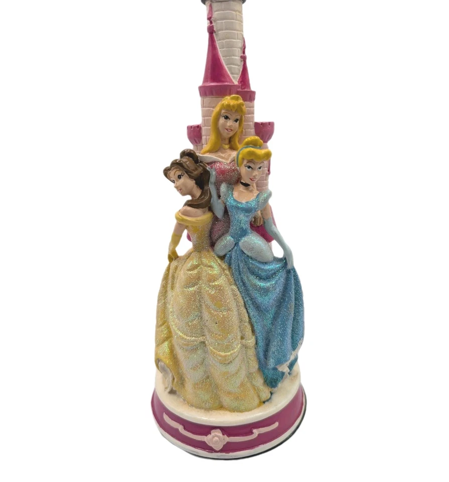 Disney Princess Castle Lamp Belle Cinderella Aurora  Thinkway Toys Resin Glitter - Image 2 of 4