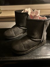 Wonder Nation Black Feux Fur Boots Sparkly Size 1 Warm Winter