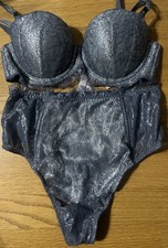 Victoria  s Secret Dream Angels Silver Multiway Lace Bra Panty Set 32C S
